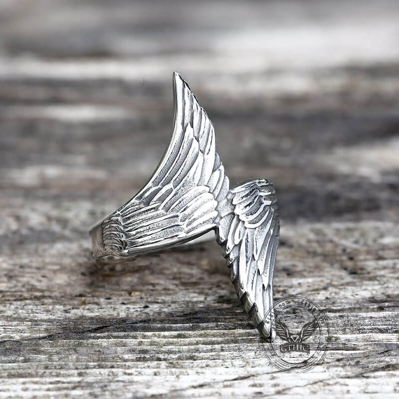 Angel Descends Wings Stainless Steel Ring | Gthic.com