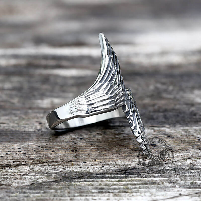 Angel Descends Wings Stainless Steel Ring