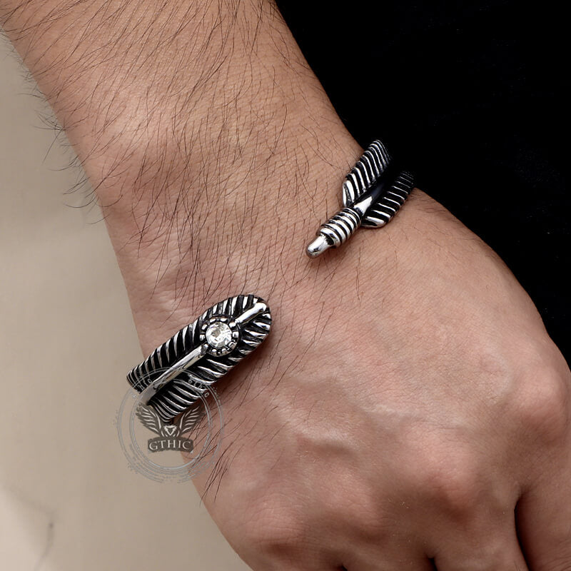Angel Feather Gem Stainless Steel Open Bracelet | Gthic.com