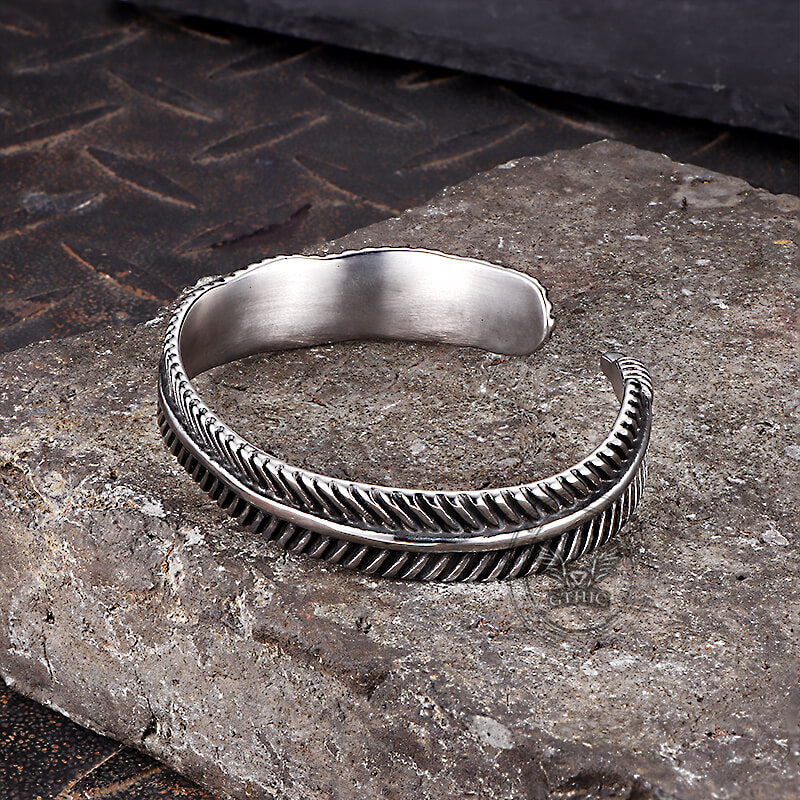 Angel Feather Gem Stainless Steel Open Bracelet