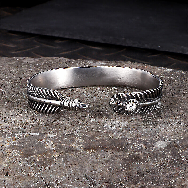 Angel Feather Gem Stainless Steel Open Bracelet | Gthic.com