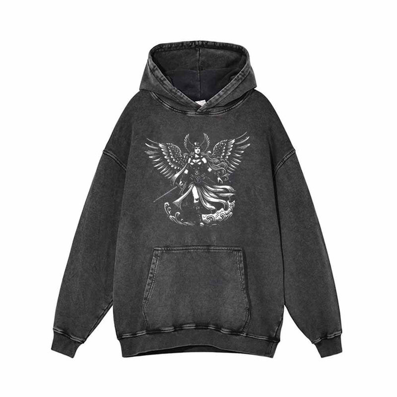 Angel Valkyrie Pattern Vintage Washed Hoodie 01 | Gthic.com