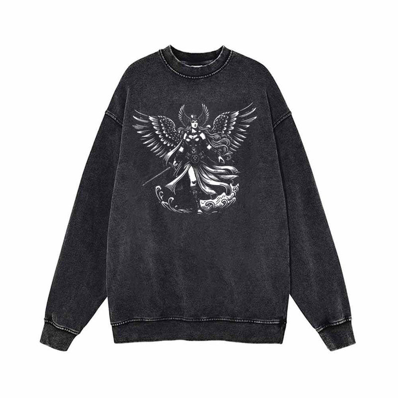 Angel Valkyrie Pattern Vintage Washed Sweatshirt 01 | Gthic.com