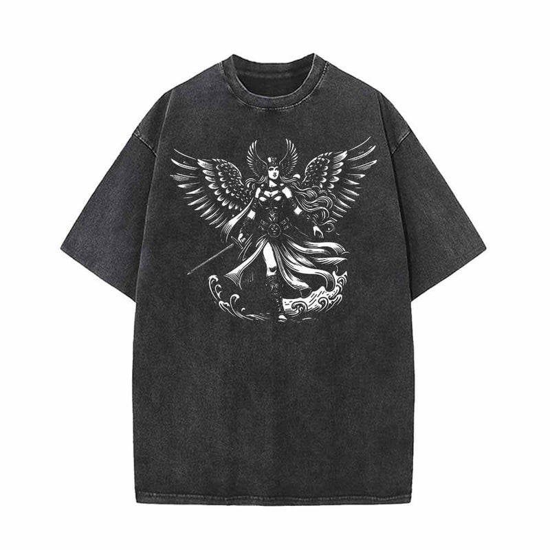 Angel Valkyrie Pattern Vintage Washed T-shirt 01 | Gthic.com