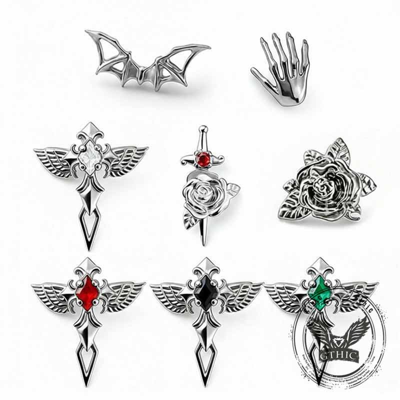 Angel Wing Bat Rose G23 Titanium Piercing Stud Earrings | Gthic.com
