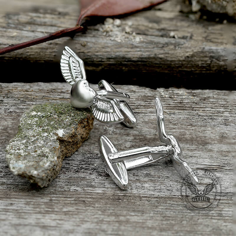 Angel Wings Brass Bullet Back Cufflinks | Gthic.com