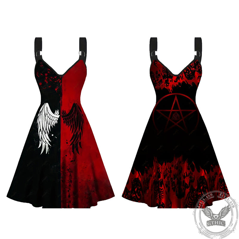 Angel Wings Pentagram Sleeveless Gothic Dress – GTHIC