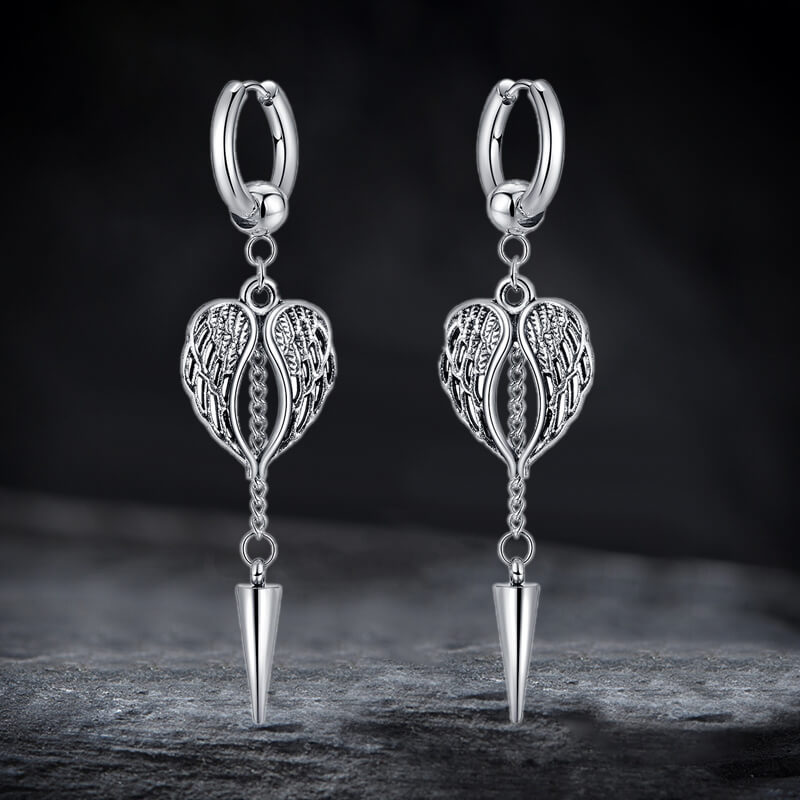 Angel Wings Stainless Steel Cone Tassel Earrings 01 | Gthic.com