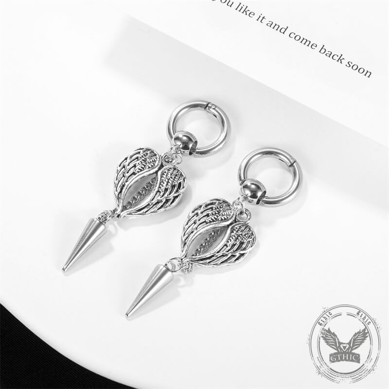 Angel Wings Stainless Steel Cone Tassel Earrings 03 | Gthic.com