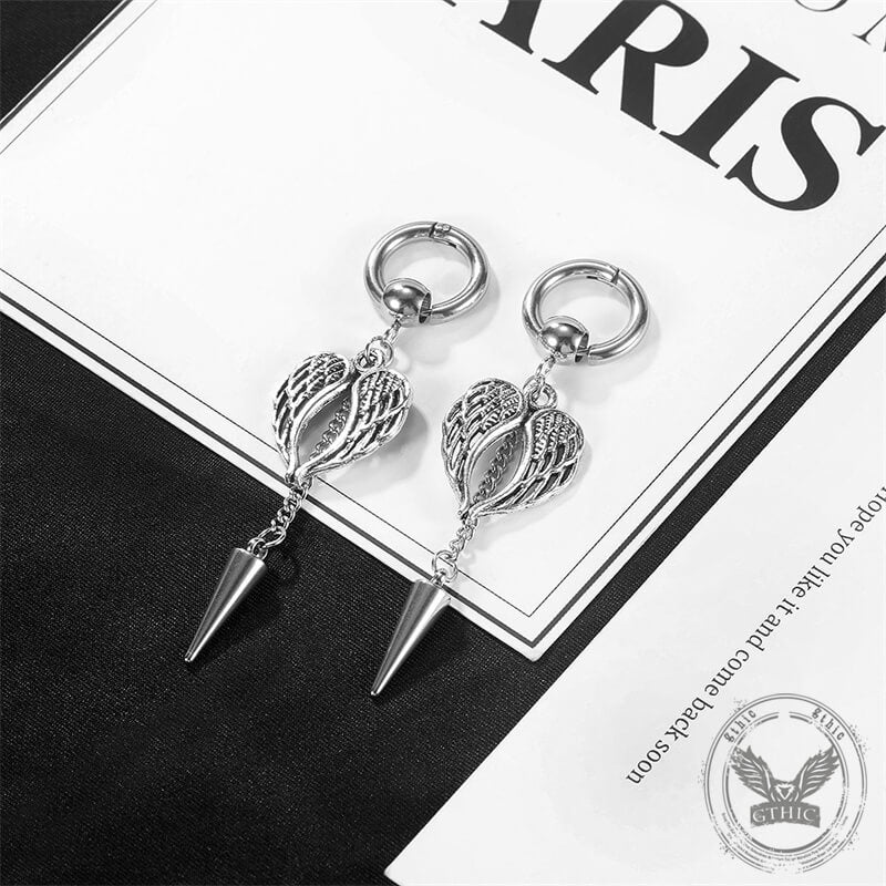 Angel Wings Stainless Steel Cone Tassel Earrings