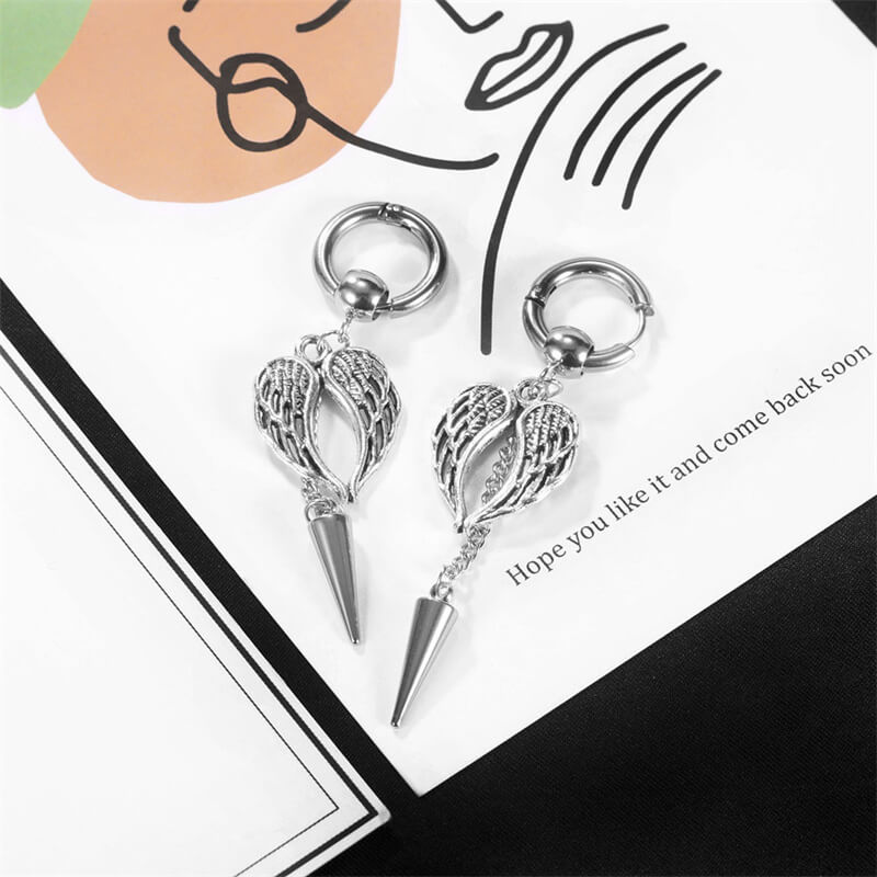 Angel Wings Stainless Steel Cone Tassel Earrings