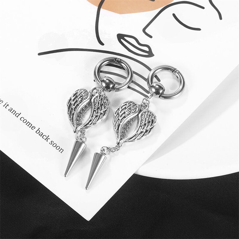 Angel Wings Stainless Steel Cone Tassel Earrings