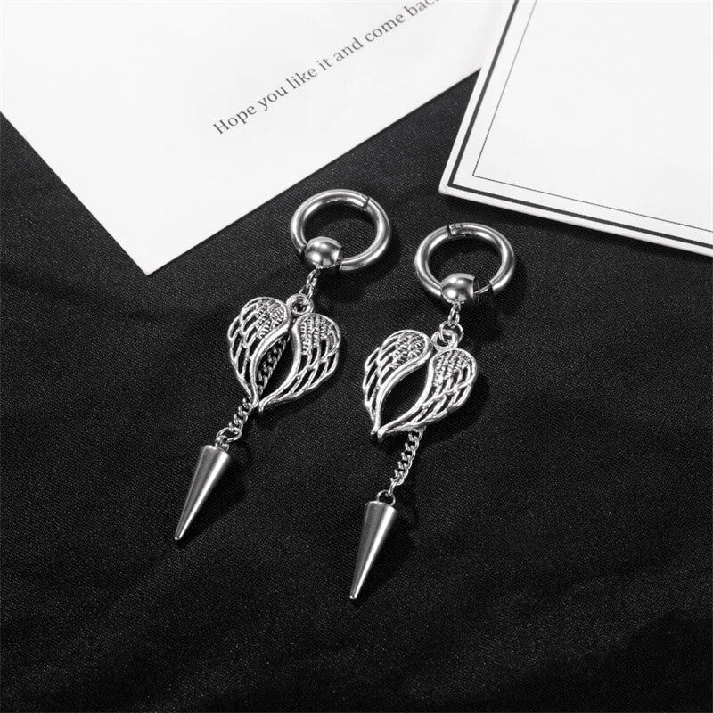 Angel Wings Stainless Steel Cone Tassel Earrings