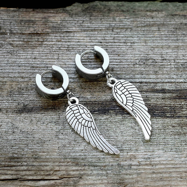 Angel Wings Stainless Steel Hoop Earrings | Gthic.com