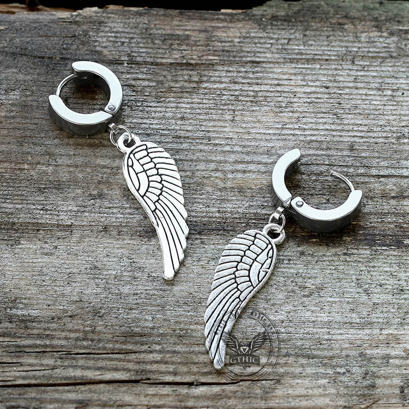 Angel Wings Stainless Steel Hoop Earrings | Gthic.com
