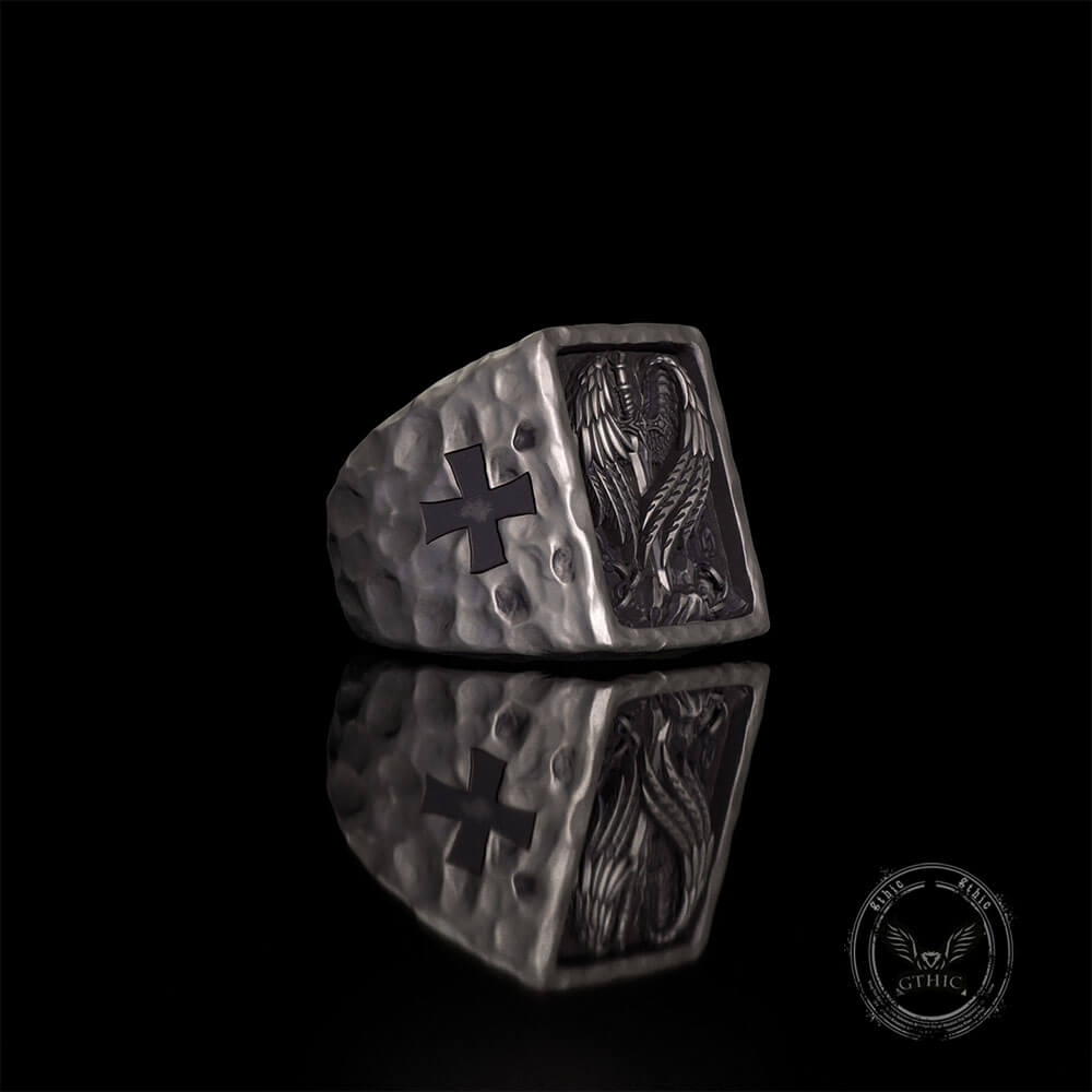 Angel Wings Sword Cross Sterling Silver Ring | Gthic.com