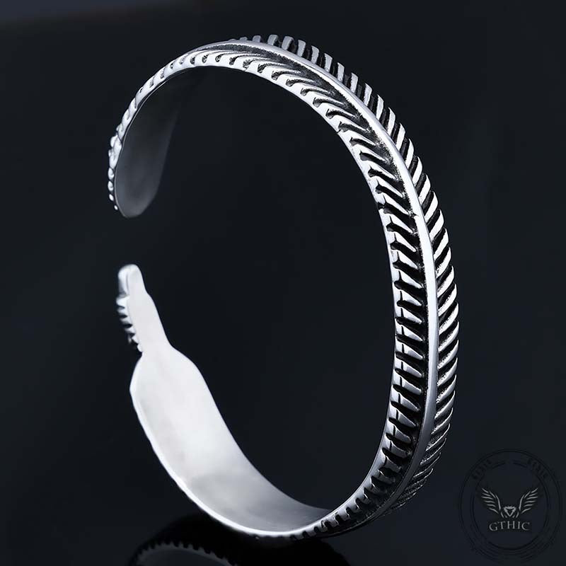 Angle Feather Gem Stainless Steel Open Bracelet | Gthic.com