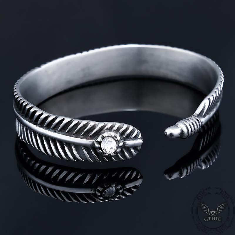 Angle Feather Gem Stainless Steel Open Bracelet | Gthic.com