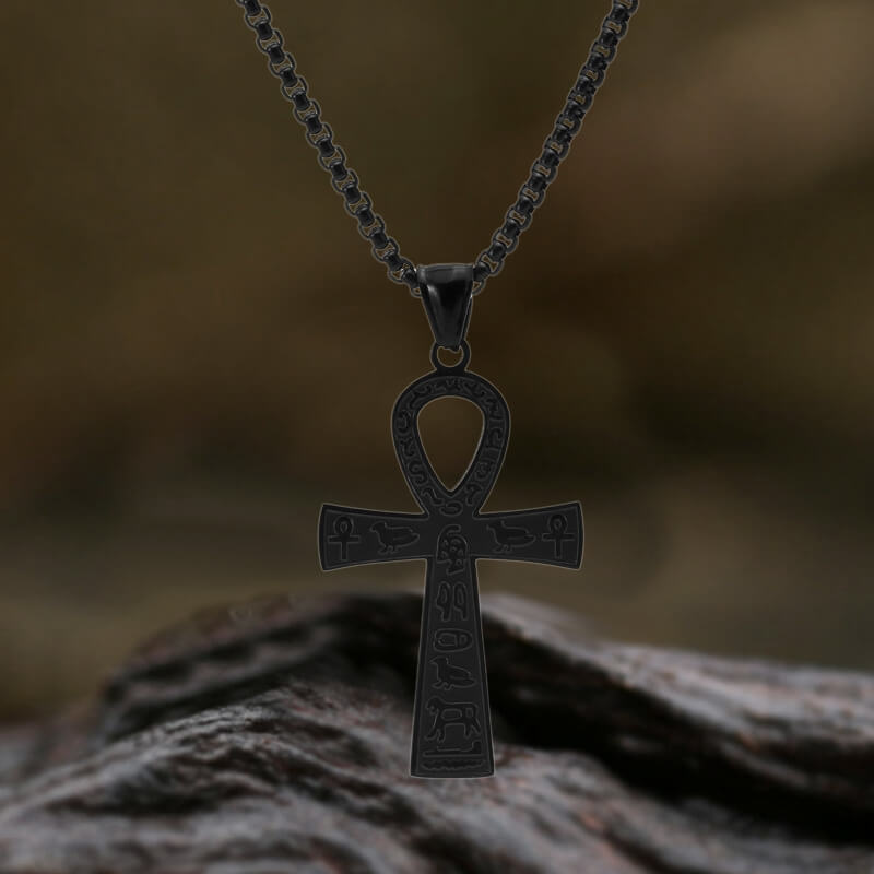 Men's Stainless Steel Ankh Cross Pendant - 80mm Large High Polish Silver - Religious Jewelry With Box