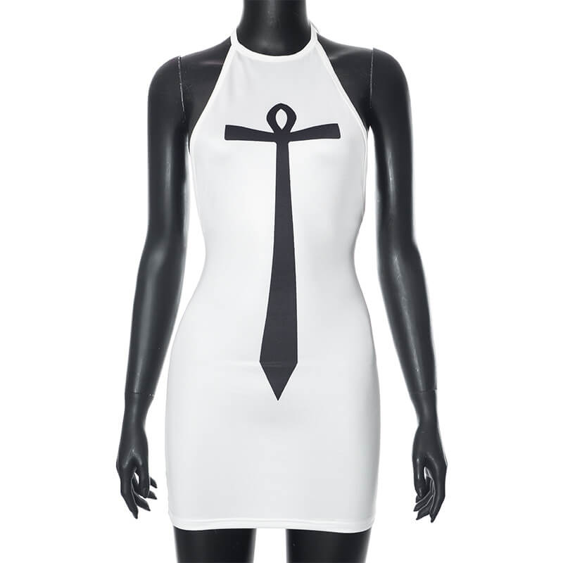 Ankh Pattern Backless Printed Dress | Gthic.com