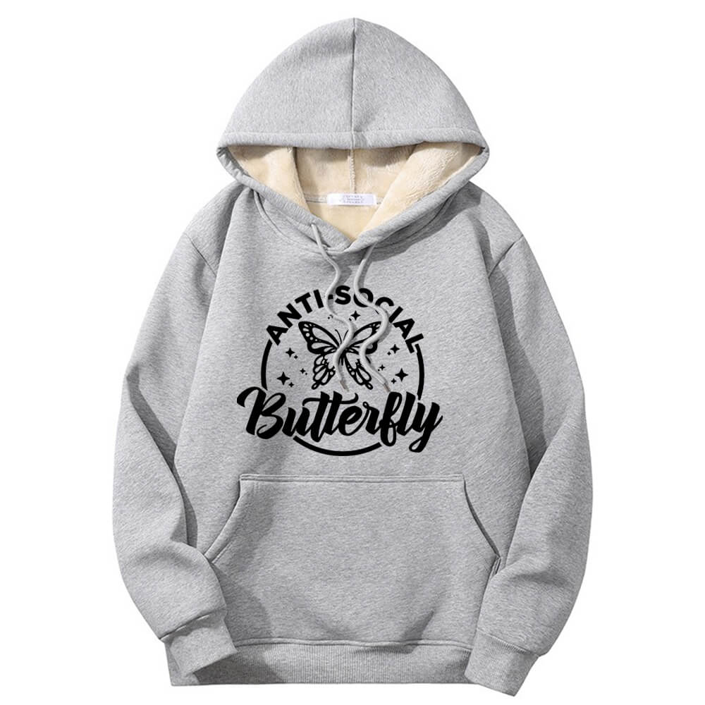 Anti-Social Butterfly Warm Fleece Sherpa Lined Hoodie