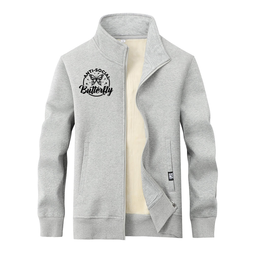 Anti-Social Butterfly Fleece Stand Collar Zip Cardigan