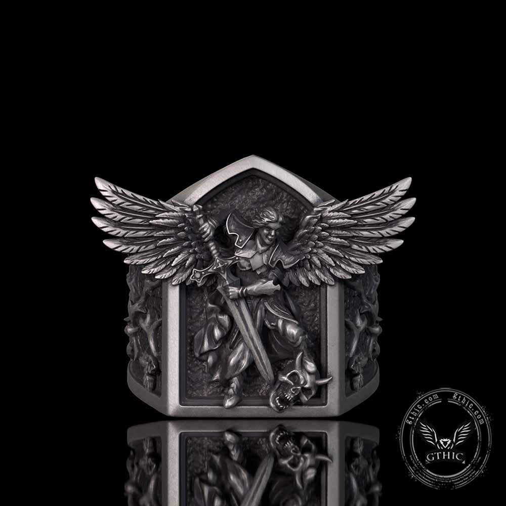 Archangel Michael Demon Slayer Sterling Silver Knight Ring