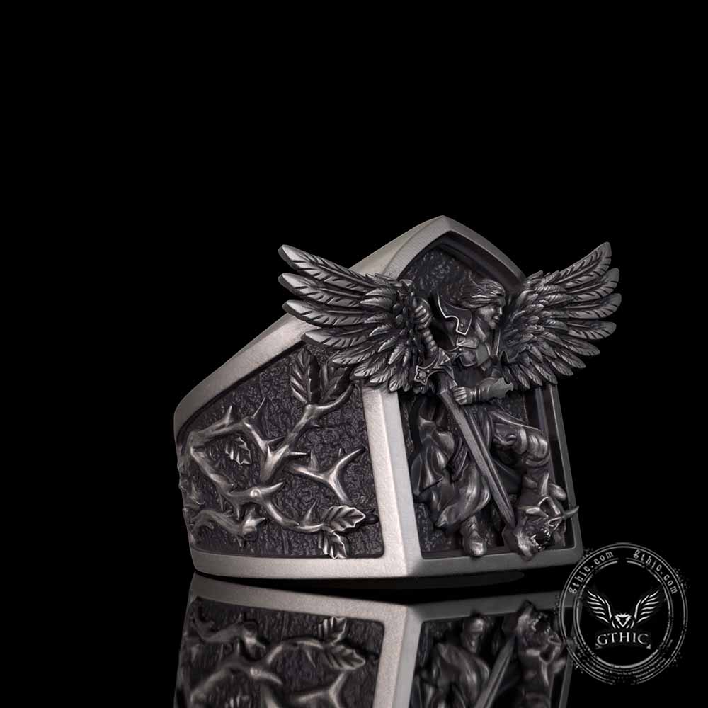 Archangel Michael Demon Slayer Sterling Silver Knight Ring
