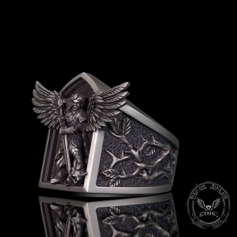 Archangel Michael Demon Slayer Sterling Silver Knight Ring