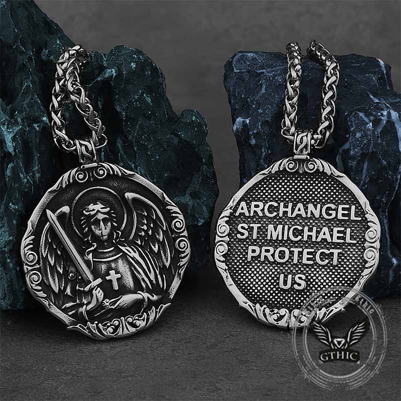 Archangel St. Michael Protects Us Stainless Steel Pendant | Gthic.com