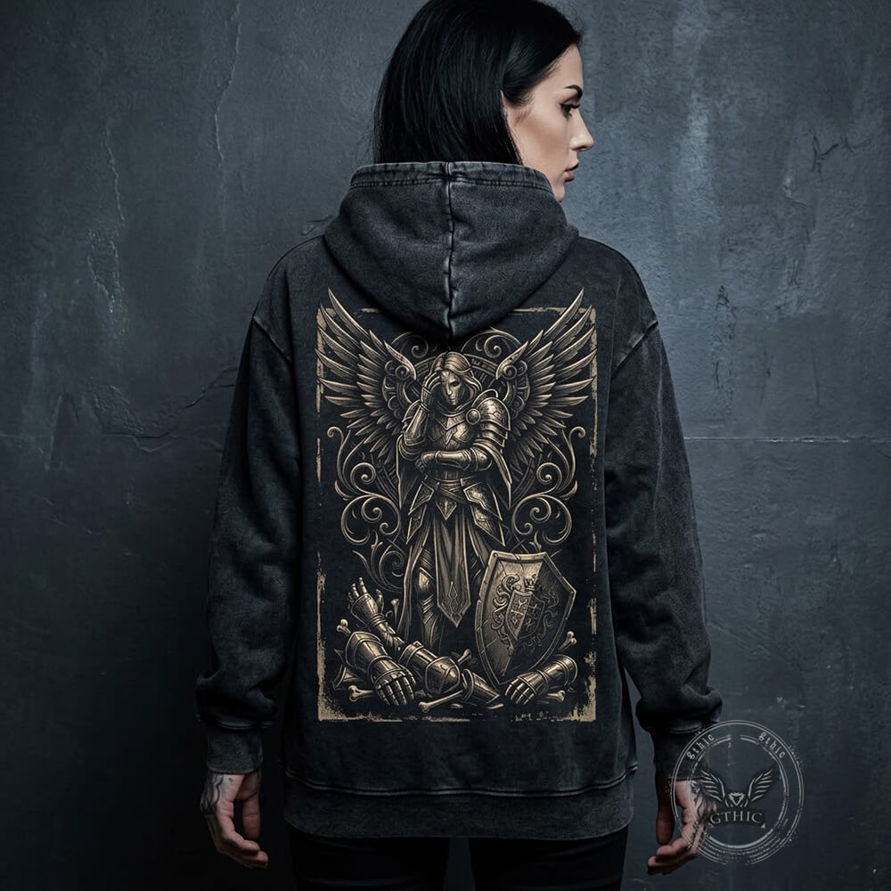 Archangel Warrior Fallen Soldier Vintage Washed Hoodie | Gthic.com