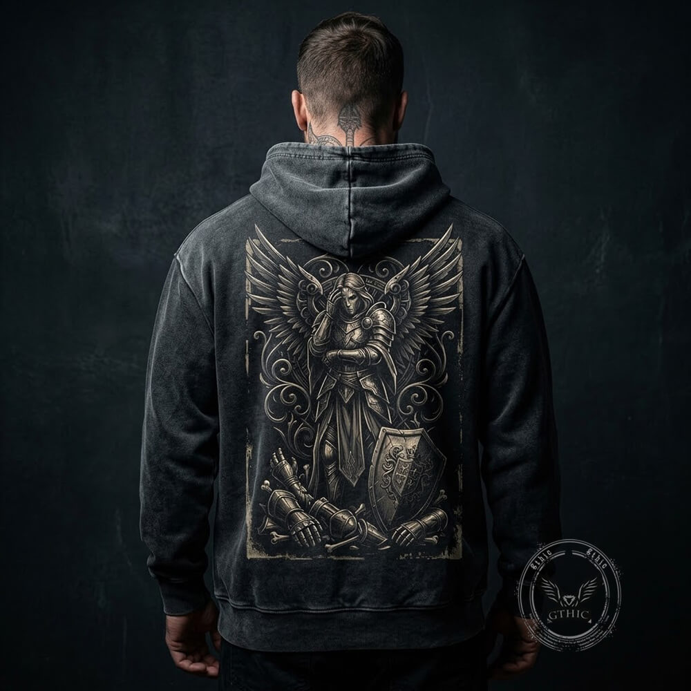 Archangel Warrior Fallen Soldier Vintage Washed Hoodie | Gthic.com