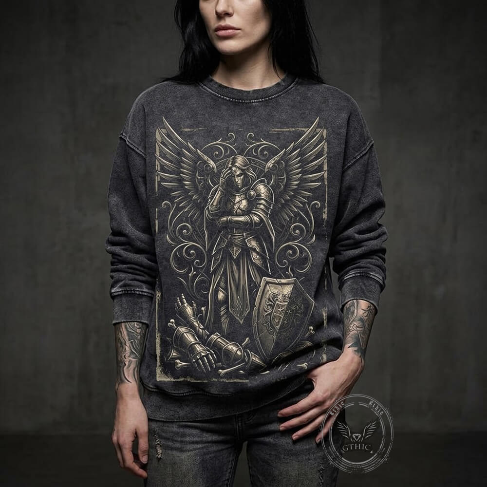 Archangel Warrior Fallen Soldier Vintage Washed Sweatshirt | Gthic.com