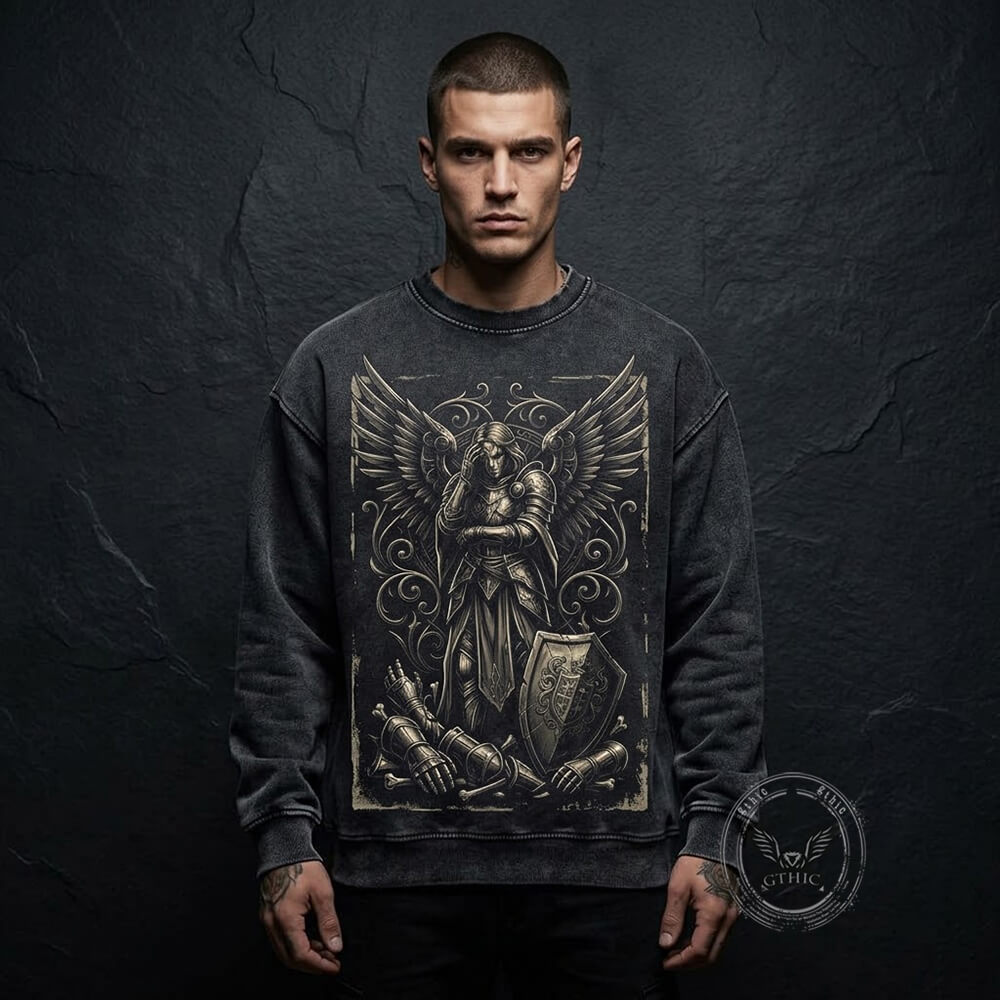Archangel Warrior Fallen Soldier Vintage Washed Sweatshirt | Gthic.com