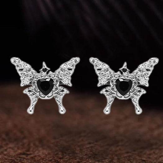Asymmetric Butterfly Black Heart Alloy Jewelry Set| Gthic.com