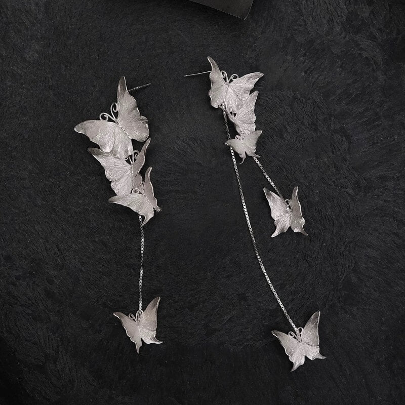 Asymmetric Butterfly Handmade Sterling Silver Drop Earrings | Gthic.com