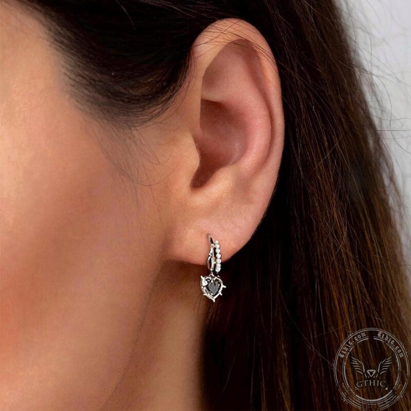 Asymmetric Heart Rose Zircon Stainless Steel Stud Earrings | Gthic.com