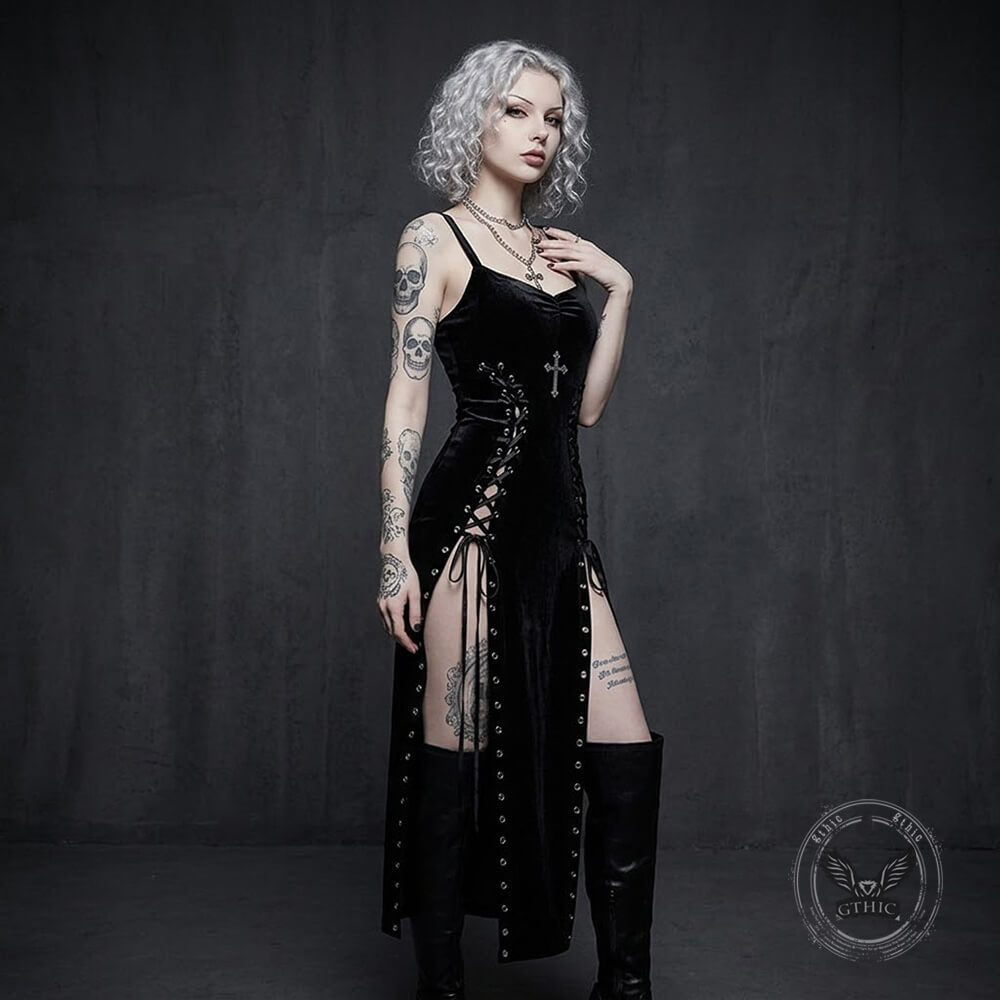 Asymmetrical High-Slit Lace-Up Bodycon Dress | Gthic.com