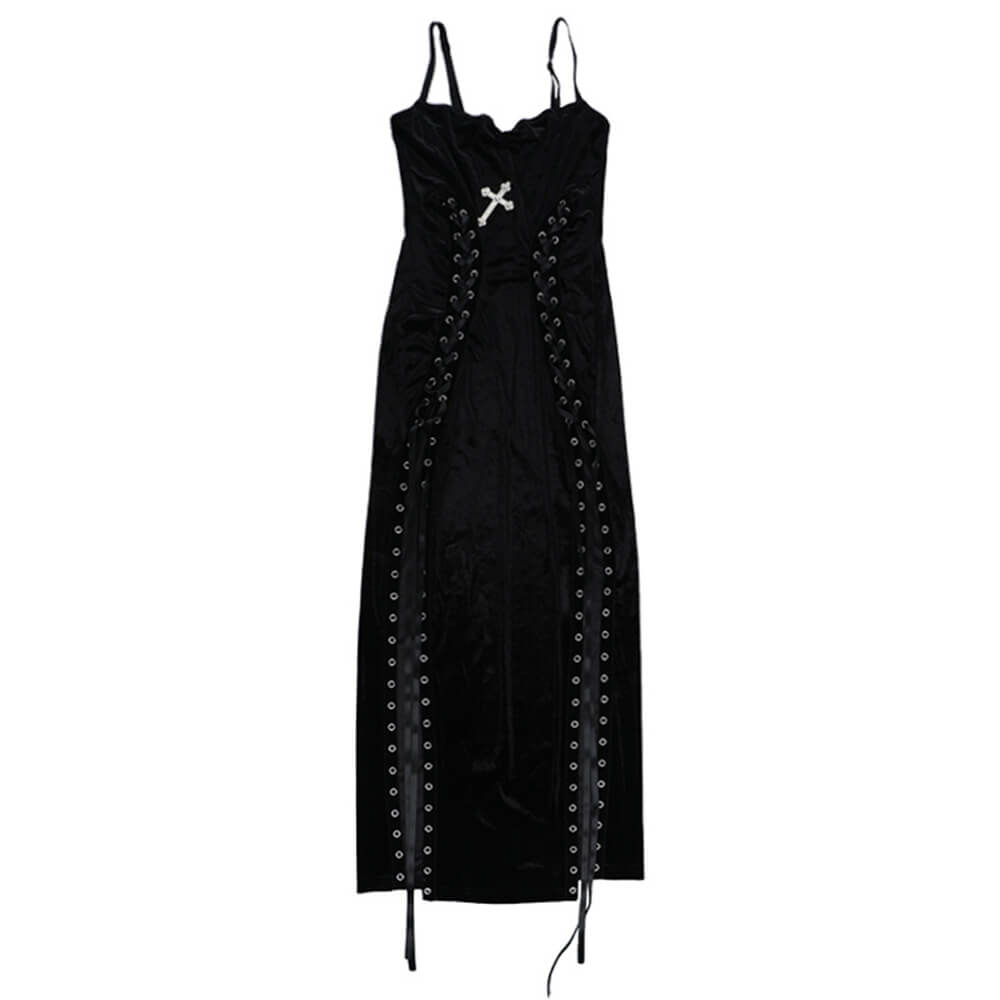 Asymmetrical High-Slit Lace-Up Bodycon Dress
