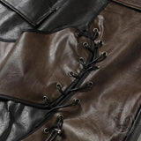 Asymmetrical Patchwork Faux Two-Piece Leather Skirt