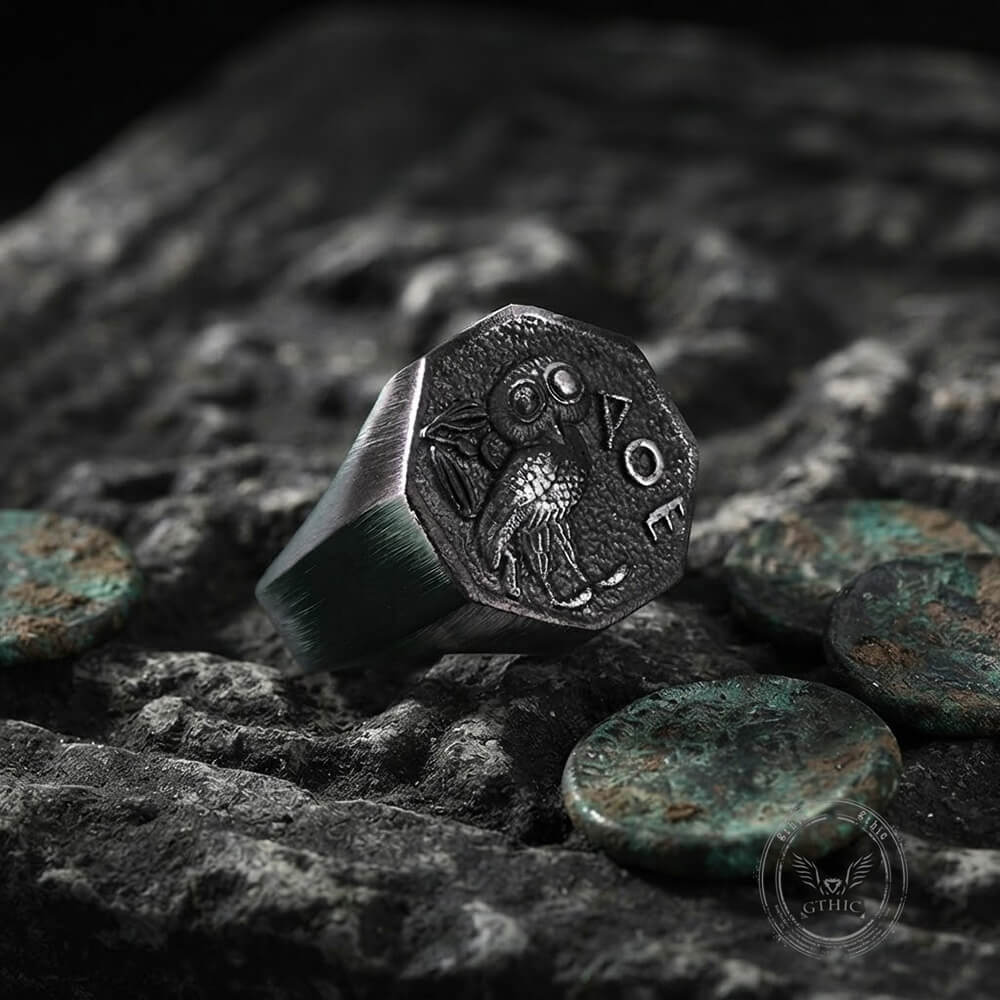 Athena Owl Stainless Steel Vintage Signet Ring