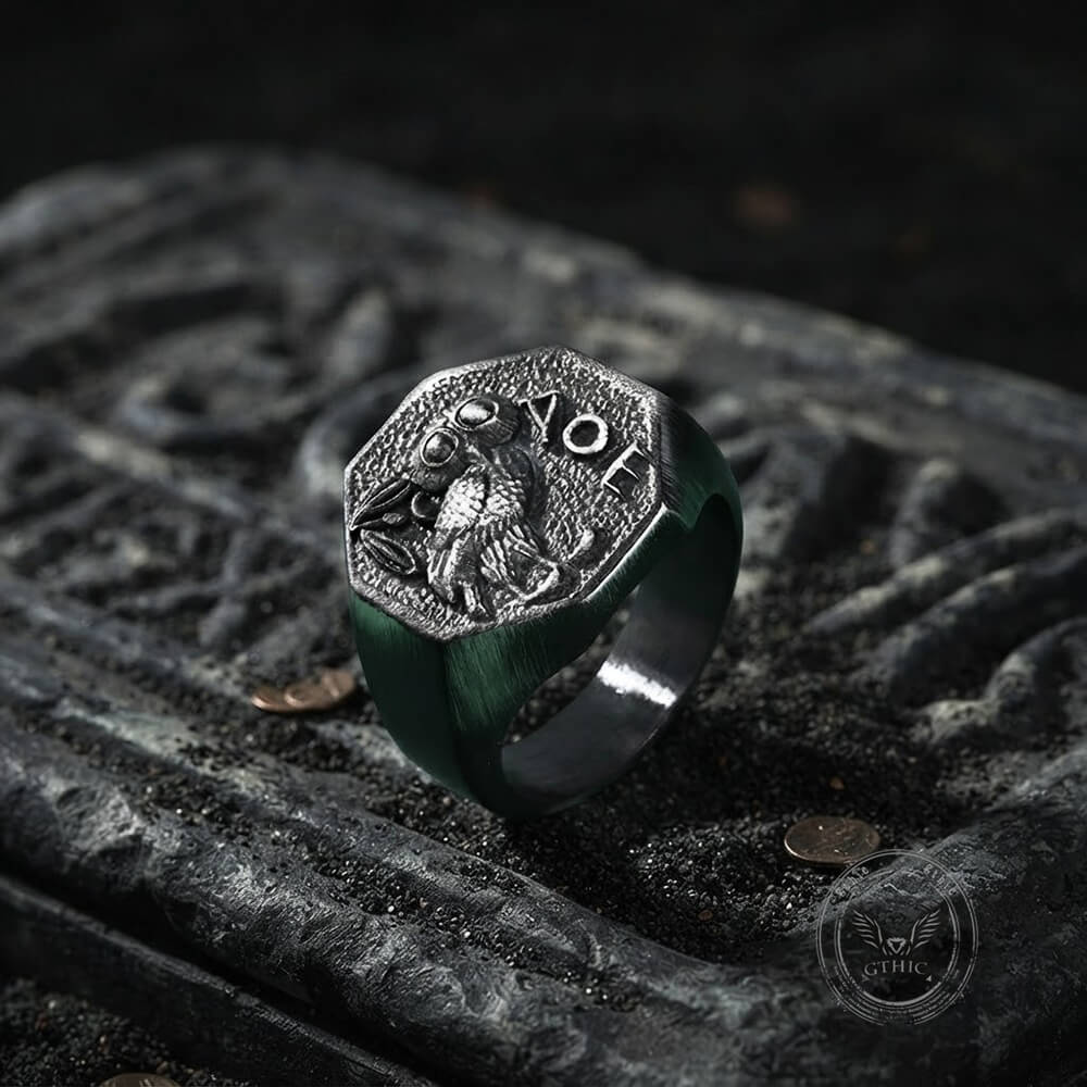 Athena Owl Stainless Steel Vintage Signet Ring | Gthic.com