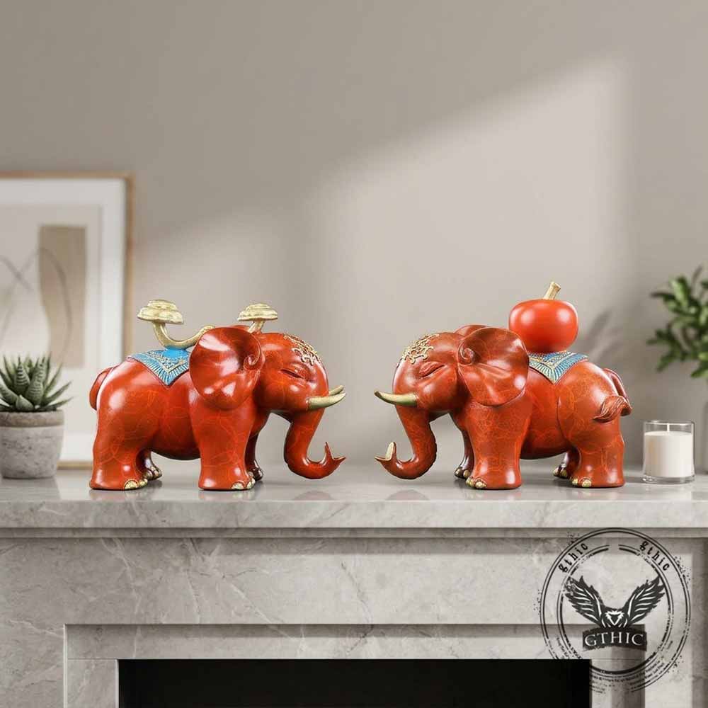 Auspicious Elephant Pair Brass Vintage Figurines | Gthic.com