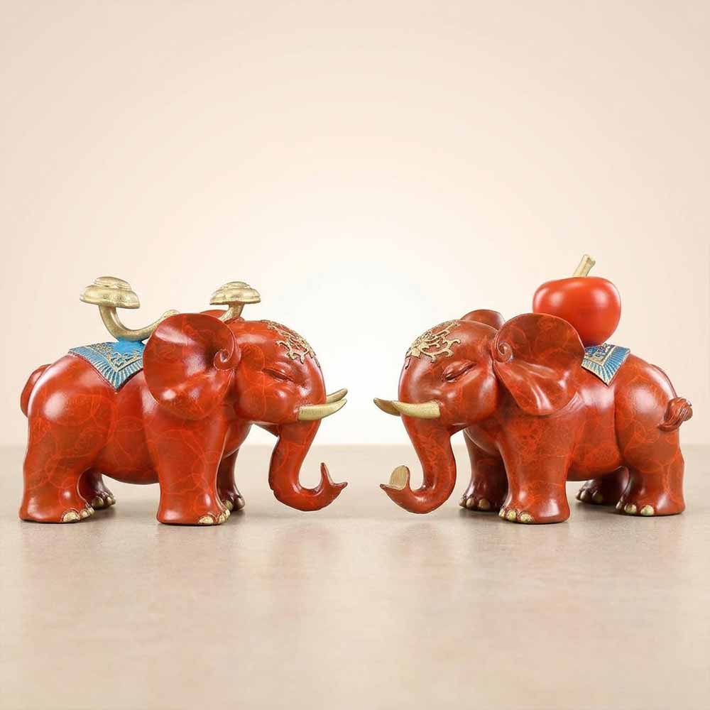 Auspicious Elephant Pair Brass Vintage Figurine