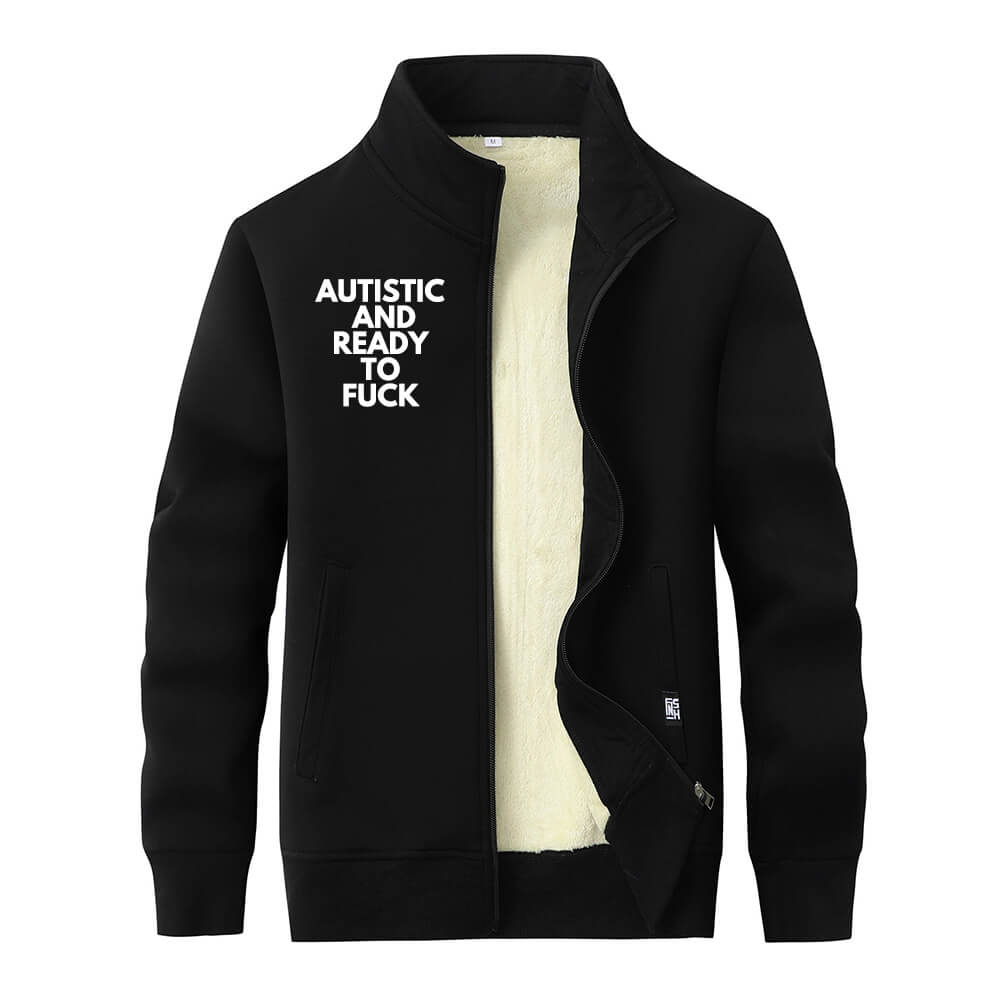 Autistic And Ready To Fuck Stand Collar Zip Cardigan | Gthic.com