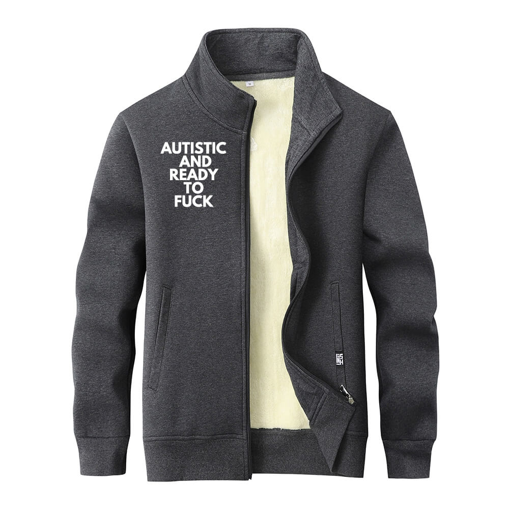 Autistic And Ready To Fuck Stand Collar Zip Cardigan | Gthic.com