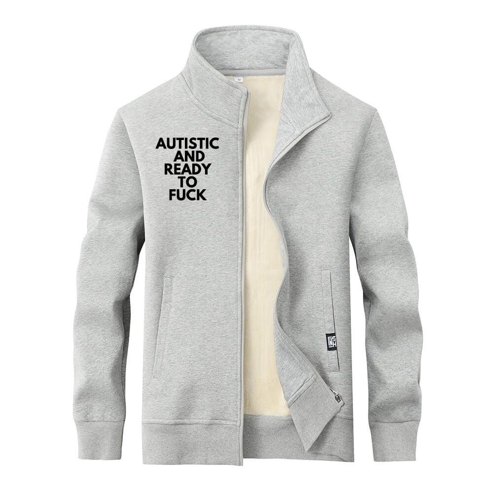 Autistic And Ready To Fuck Stand Collar Zip Cardigan | Gthic.com
