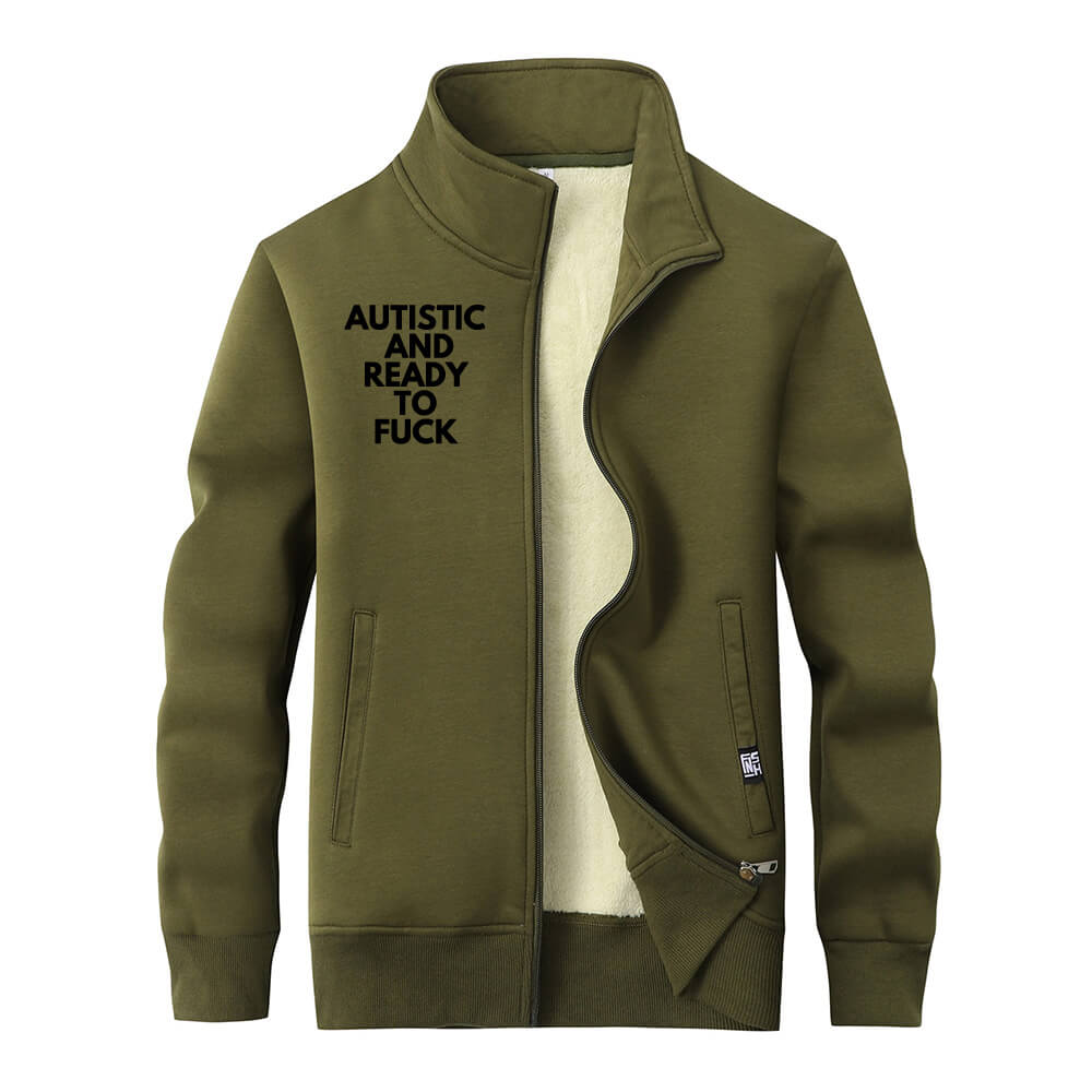 Autistic And Ready To Fuck Stand Collar Zip Cardigan | Gthic.com