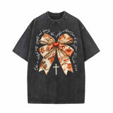 Autumn Pumpkin Cross Bow Vintage Washed T-shirt | Gthic.com