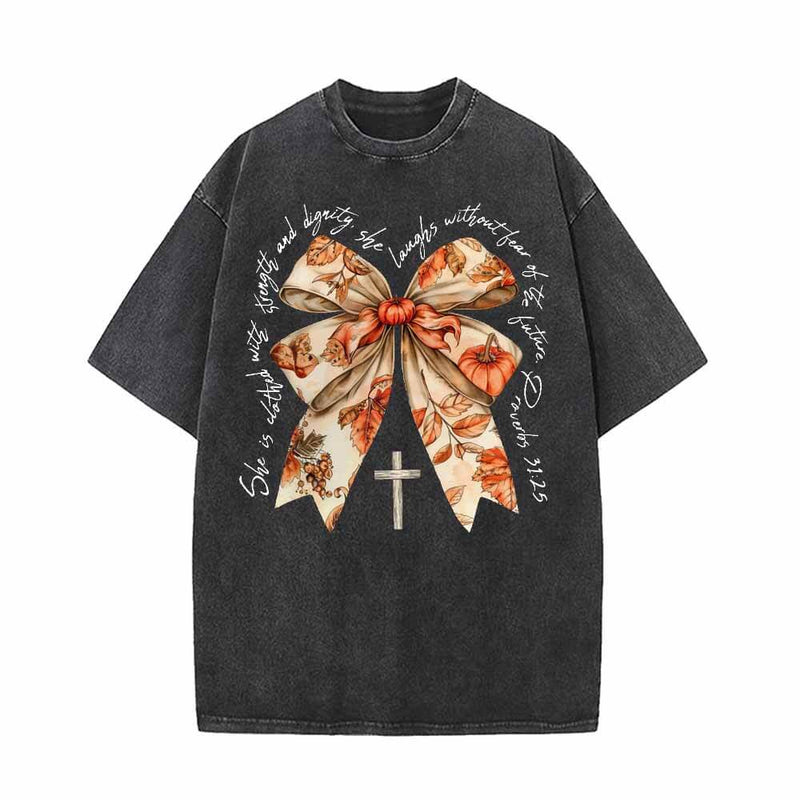 Autumn Pumpkin Cross Bow Vintage Washed T-shirt | Gthic.com